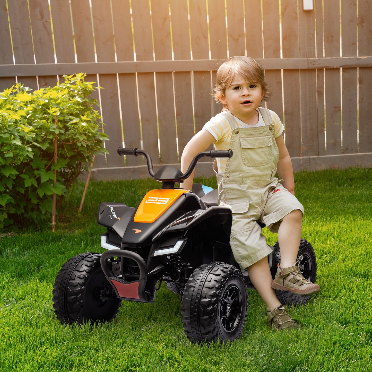 HOMCOM McLaren Licensed 12V Quad Bike, with Music, Headlights, MP3 Slot, Suspension Wheels, for Ages 3-8 Years - Black