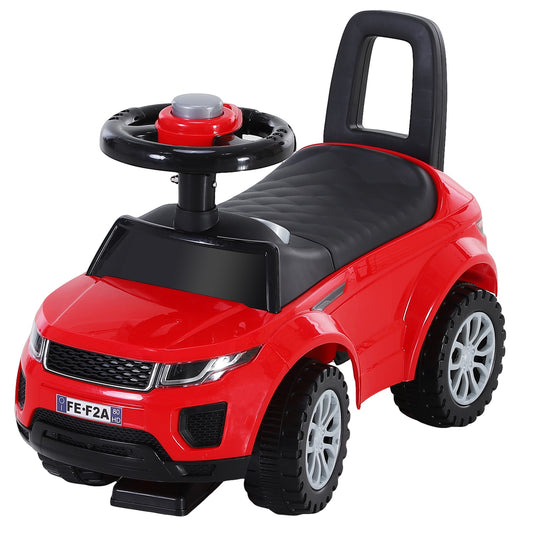 HOMCOM 3-in-1 Ride-On Car Walker Stroller Push-Along w/ Horn Wheel & Under Seat Storage Red