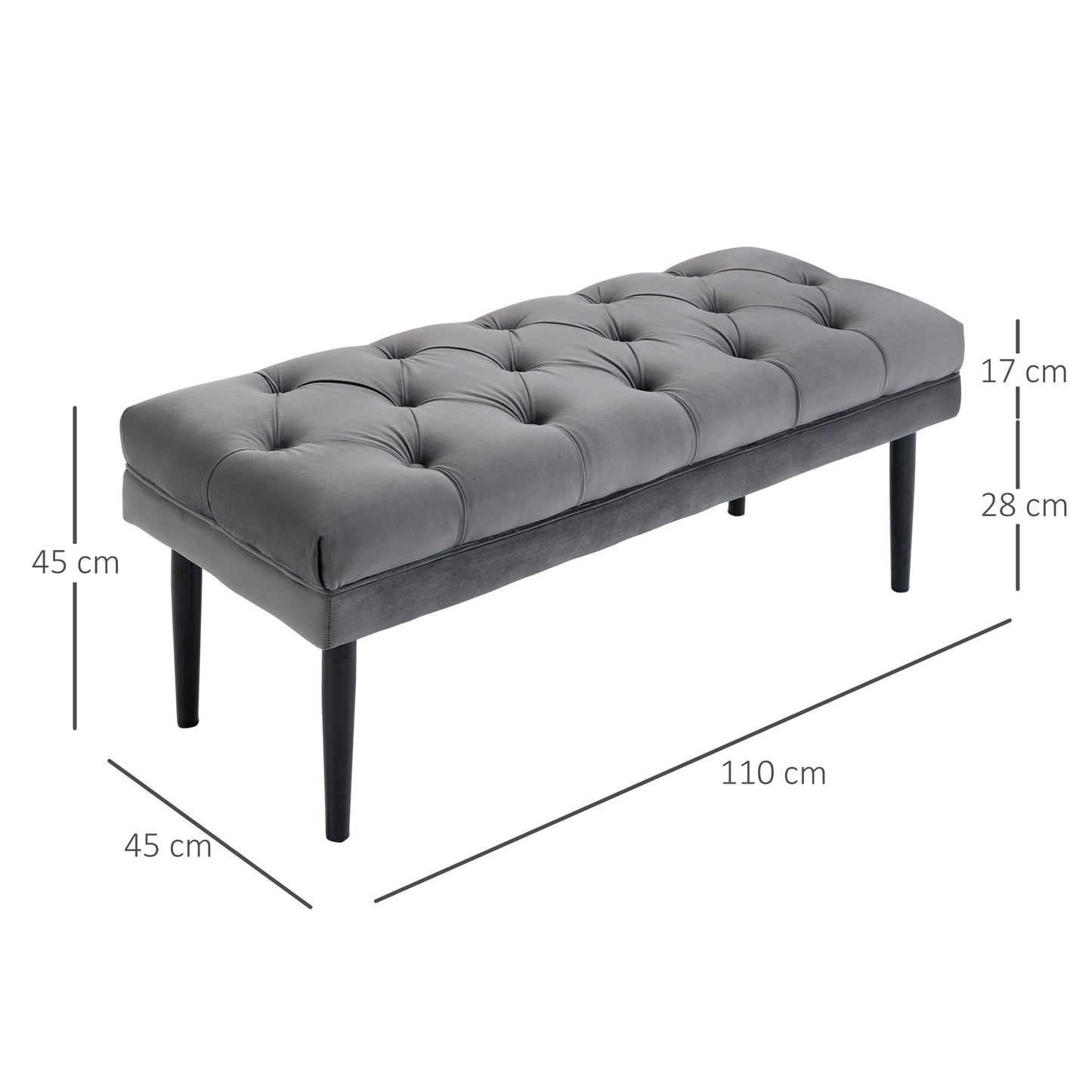 HOMCOM Bed End Bench Button Tufted Accent Bench for Living Room Bedroom Hallway Grey