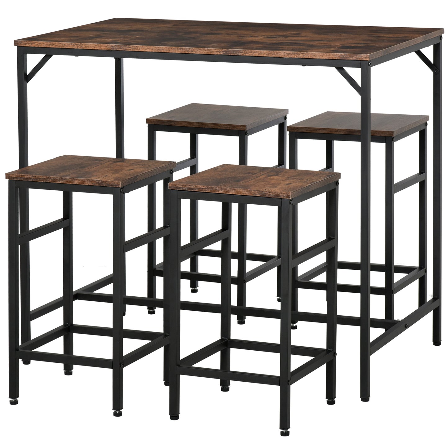 HOMCOM MDF Industrial 5-Piece Dining Set Dining Table with 4 Stools Black/Brown
