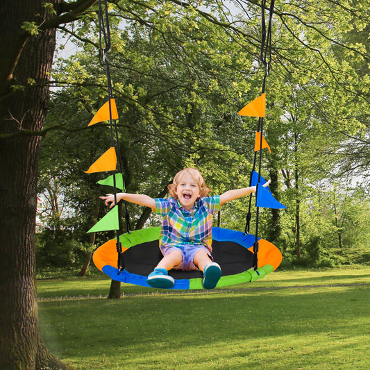 Outsunny Saucer Tree Kids Swing Set with Adjustable Rope Waterproof Seat Steel Frame Backyard