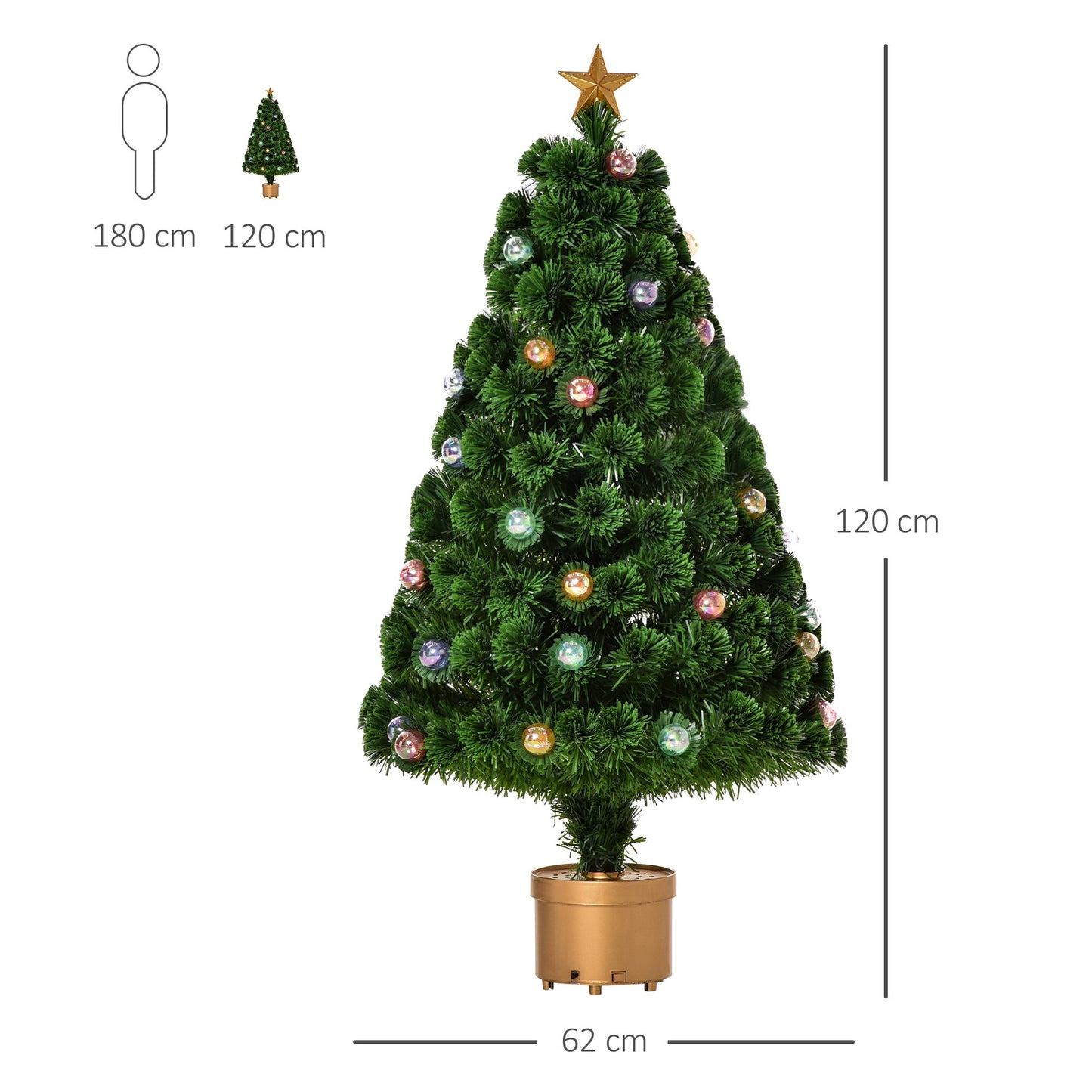 HOMCOM 4FT Prelit Artificial Christmas Tree Fiber Optic Xmas Tree w/ Golden Stand