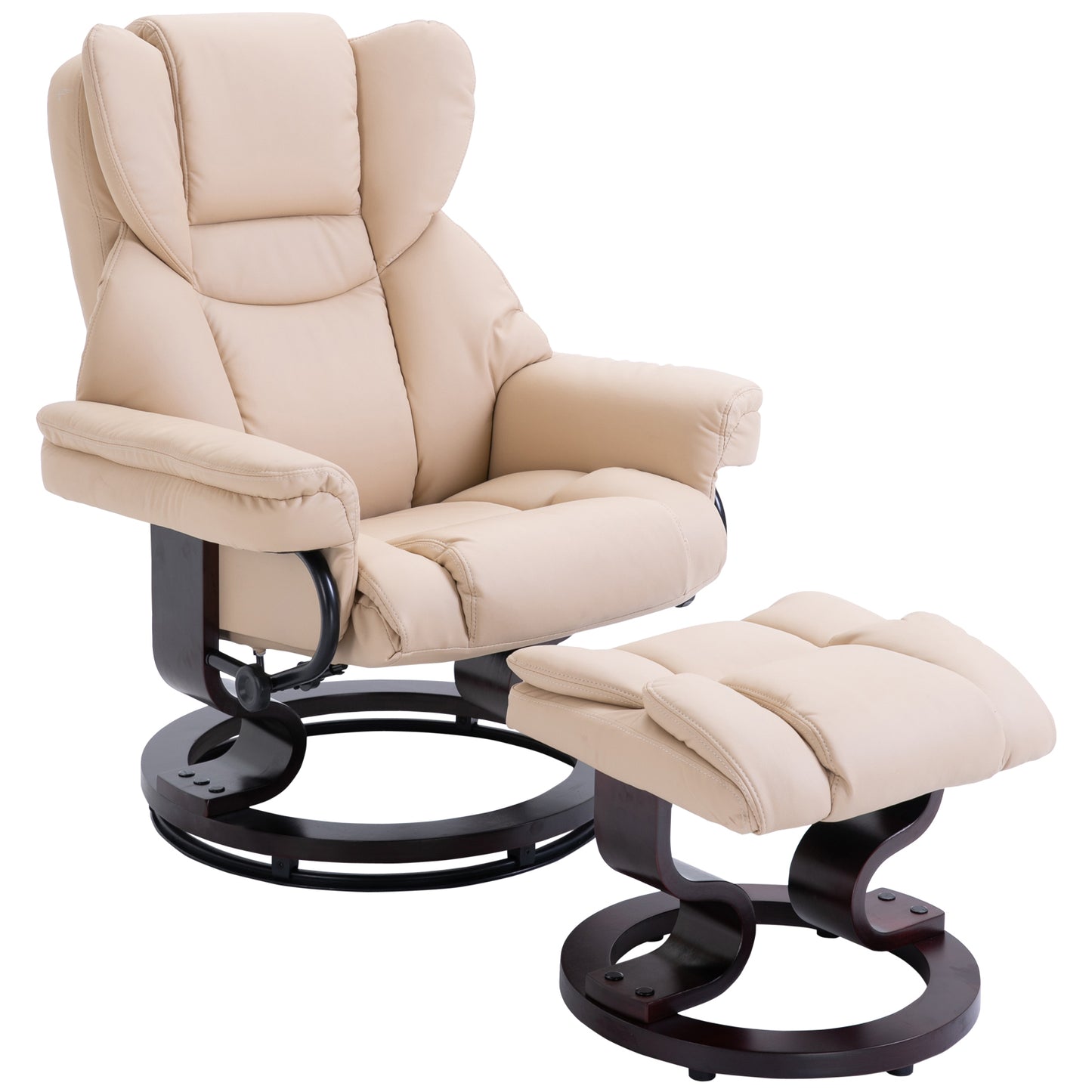 HOMCOM PU Leather Reclining Chair Manual Reclining Armchair with Footstool Beige