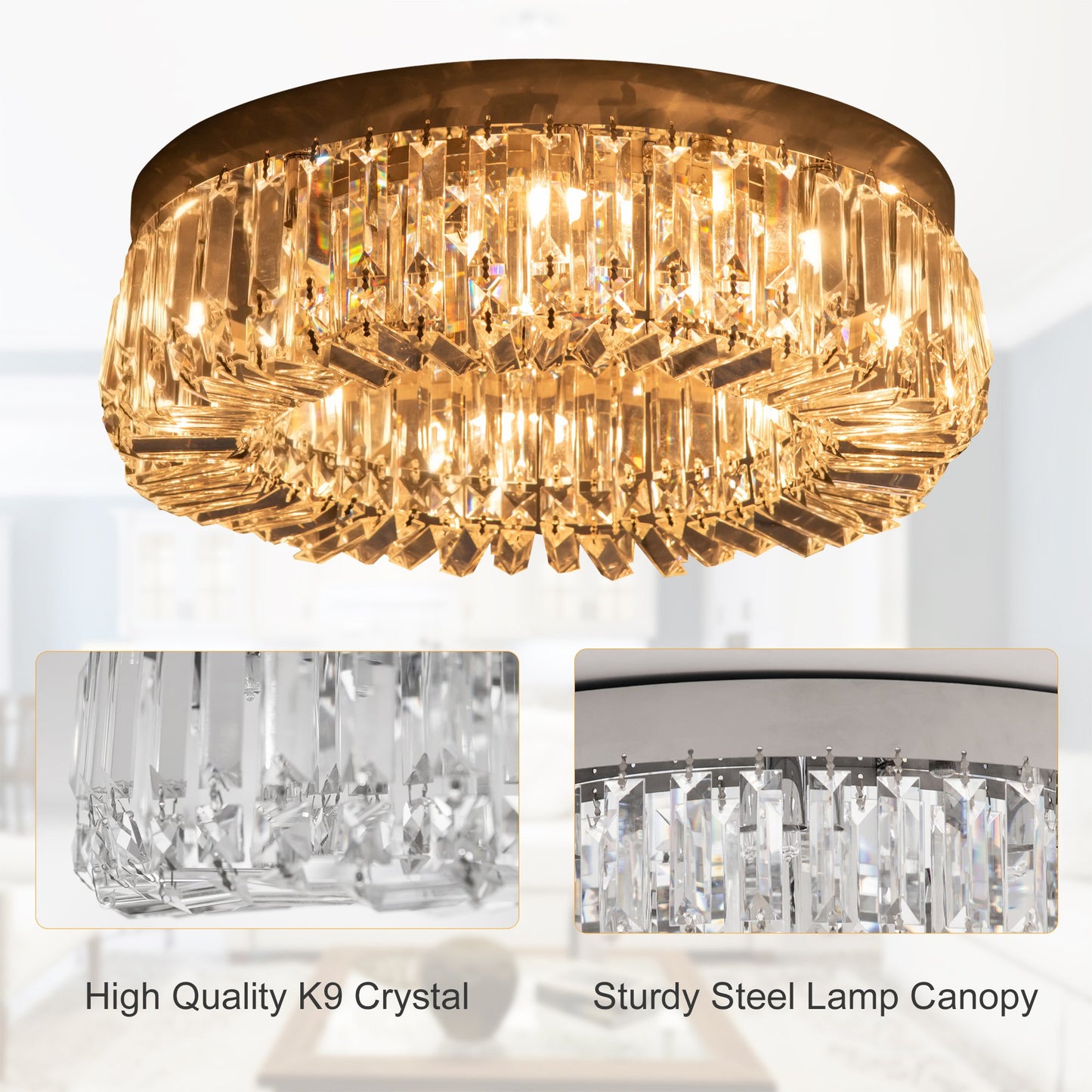 HOMCOM Crystal Ceiling Light Modern Chandeliers Stainless Steel Pendant Lights Silver