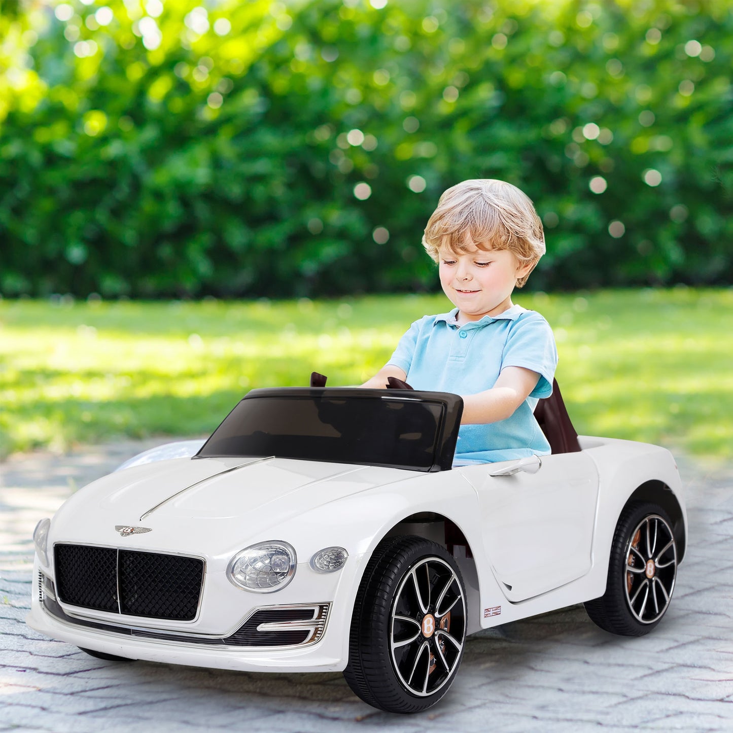 HOMCOM Kids Electric Car Kids Ride on Toys W/ LED Lights-White