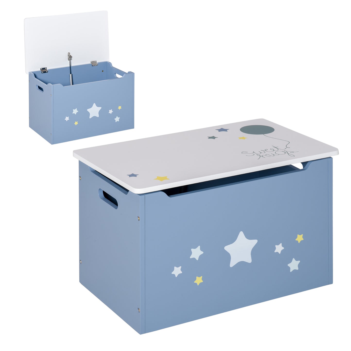 HOMCOM Kids Wooden Toy Storage Box Chest Star Decor with Gas Stay Bar Seating Bench