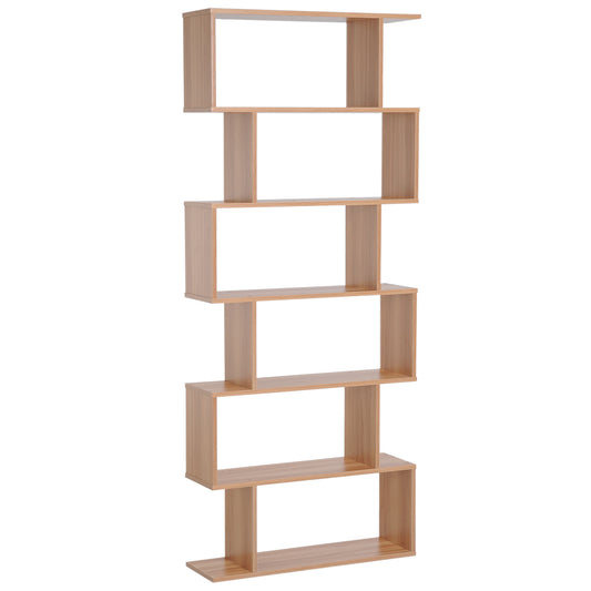 HOMCOM 6-Tier S-Shaped Shelf Unit, 80Lx23Wx192H cm-Maple Colour