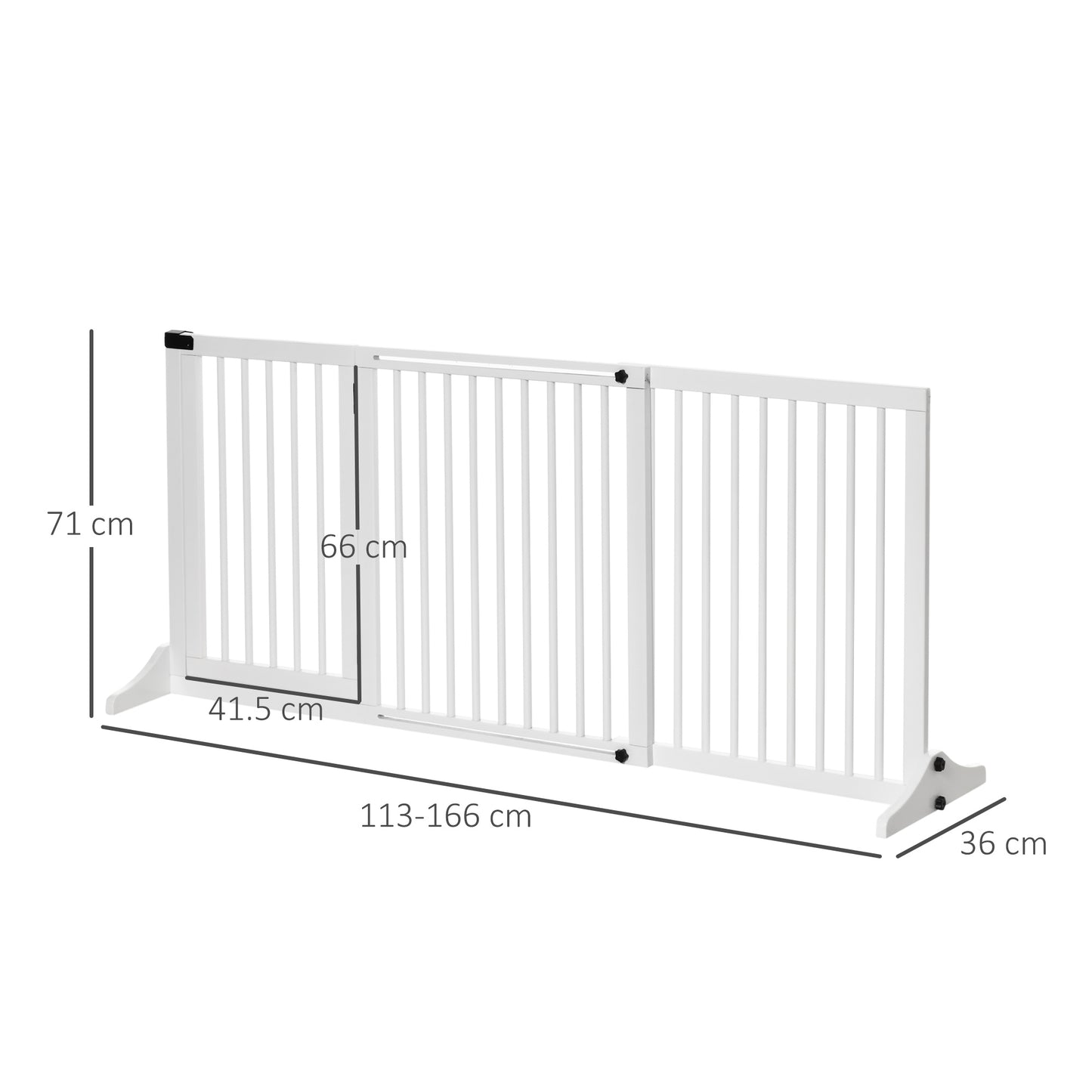 PawHut Freestanding Length Adjustable Wooden Pet Gate with Lockable Door 3 Panels White