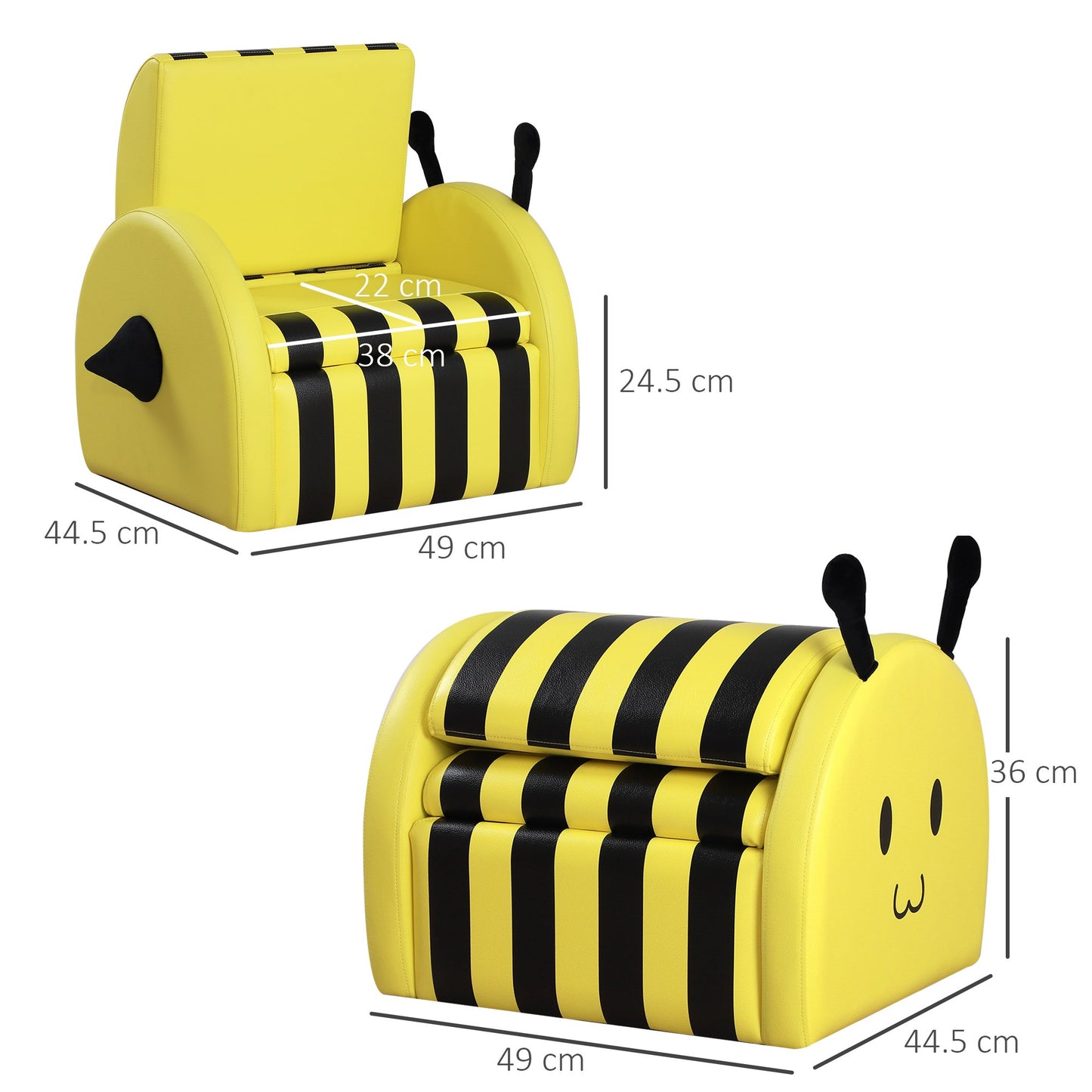 HOMCOM Kids PVC Upholstered Bumble Bee Armchair Yellow/Black