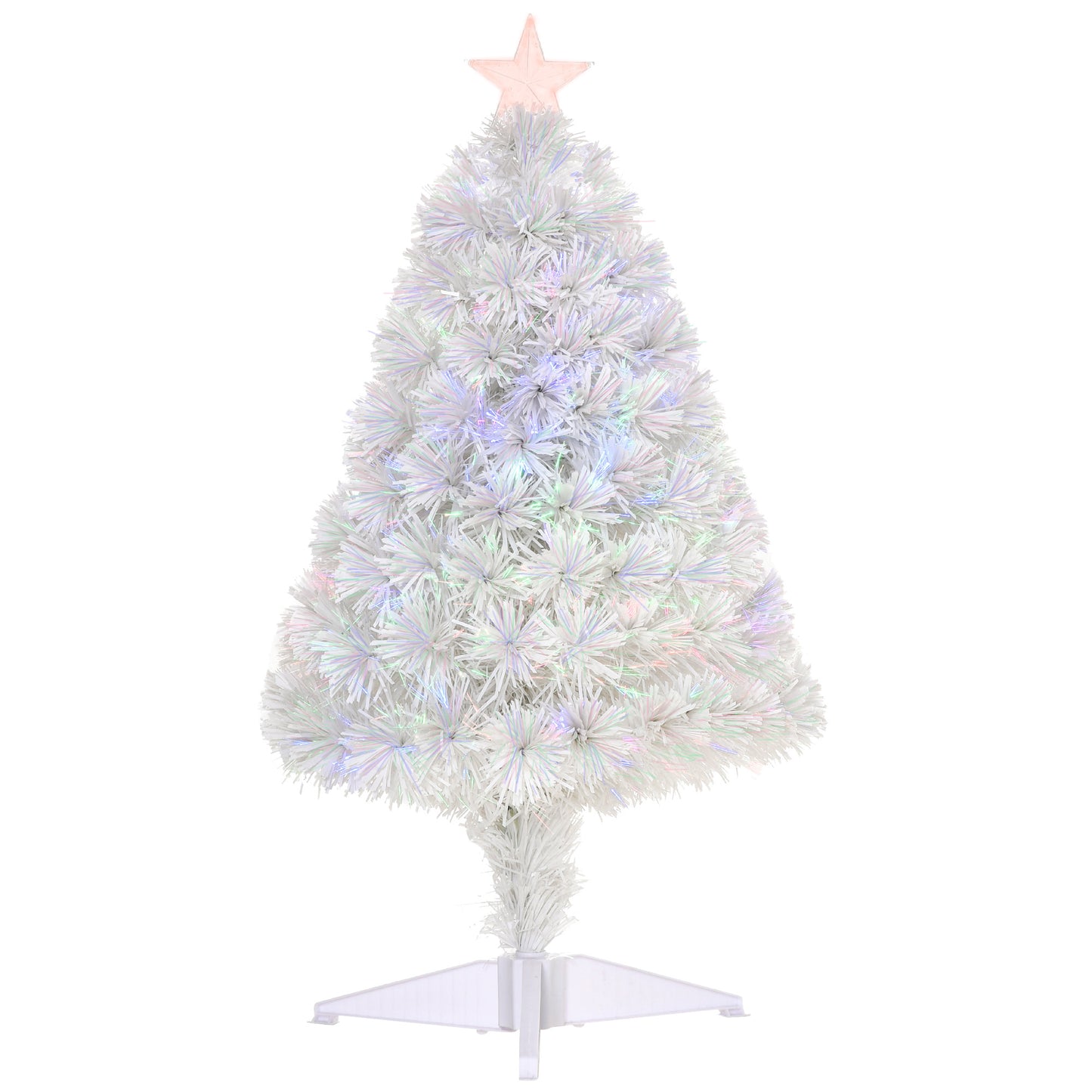 HOMCOM 2.5FT Prelit Artificial Tabletop Christmas Tree with Fibre Optics Holiday Home Xmas Decoration for Table and Desk, White