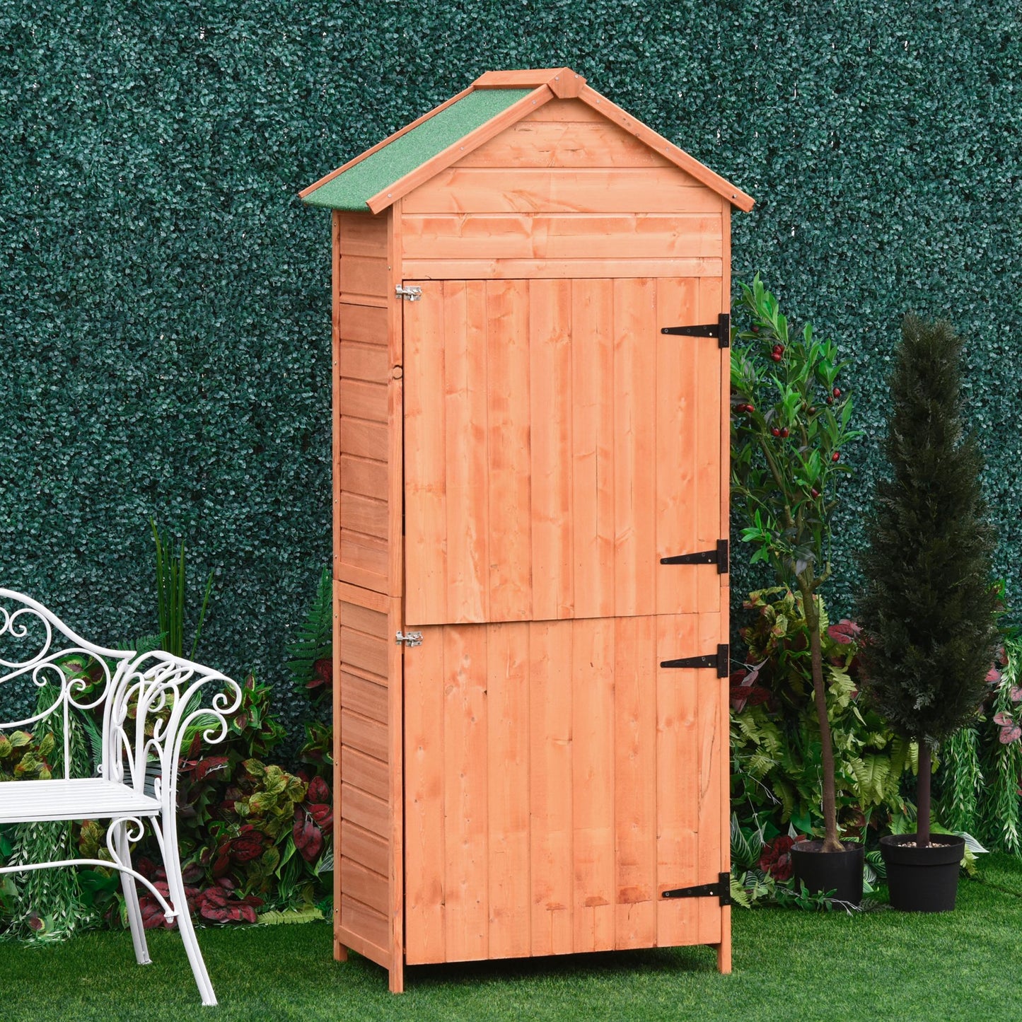 Outsunny 84 x 52cm Garden Shed 4-Tier Wooden Garden Outdoor Shed 3 Shelves - Teak