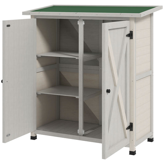 Outsunny Wooden Garden Shed Storage Shed Fir Tool Cabinet with Shelves Double Door Light Grey