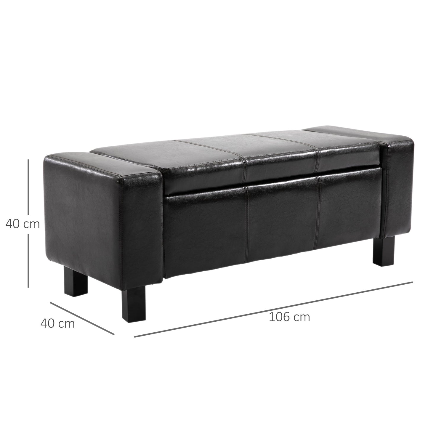 HOMCOM PU Leather Upholstered MDF Ottoman Storage Bench Black