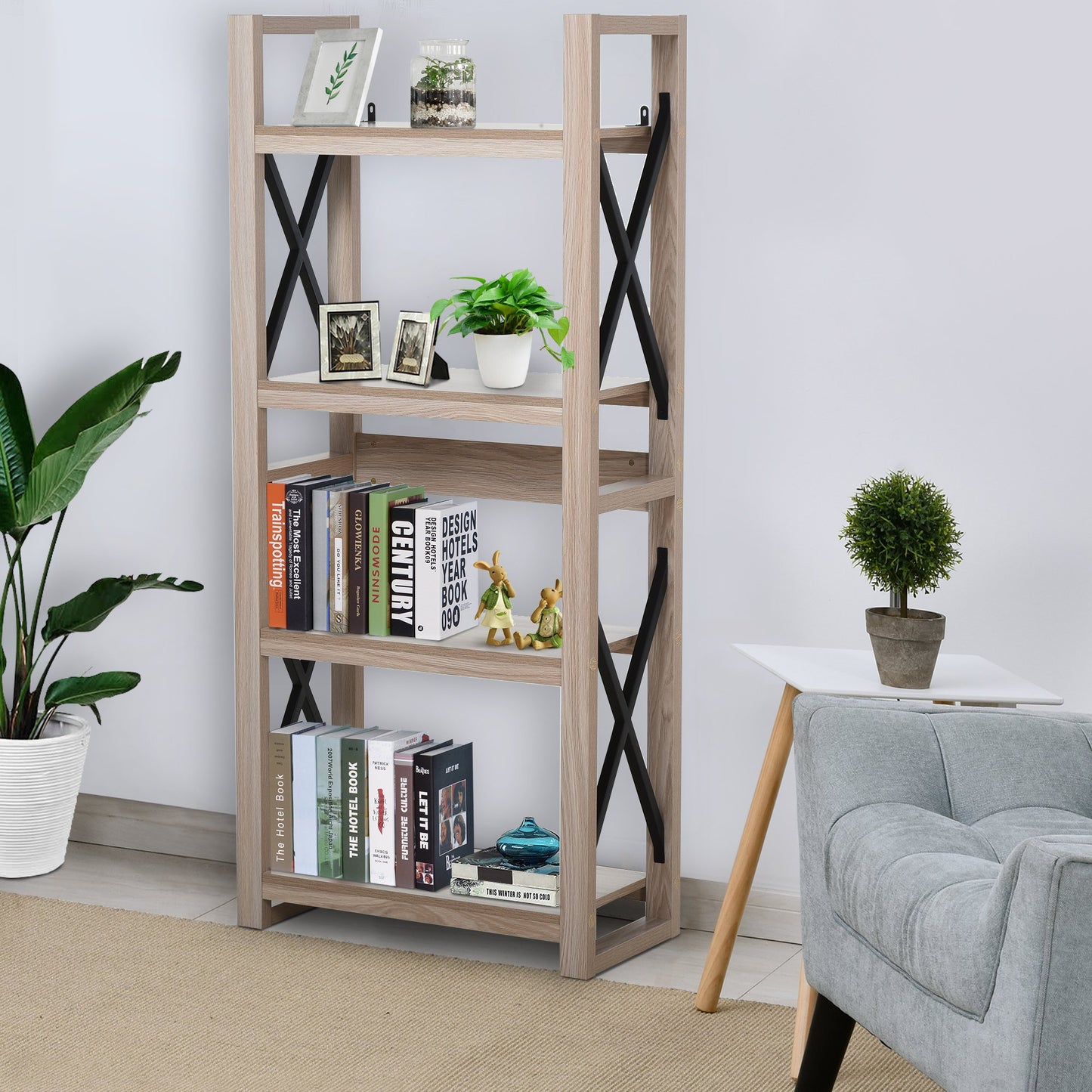 HOMCOM Particle Board Steel Enforced 4-Tier Bookshelf