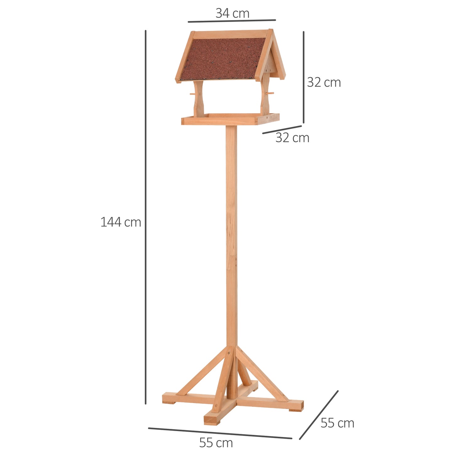 PawHut Wooden Bird Feeder Freestanding Cross-shaped Support Feet Weather Resistant