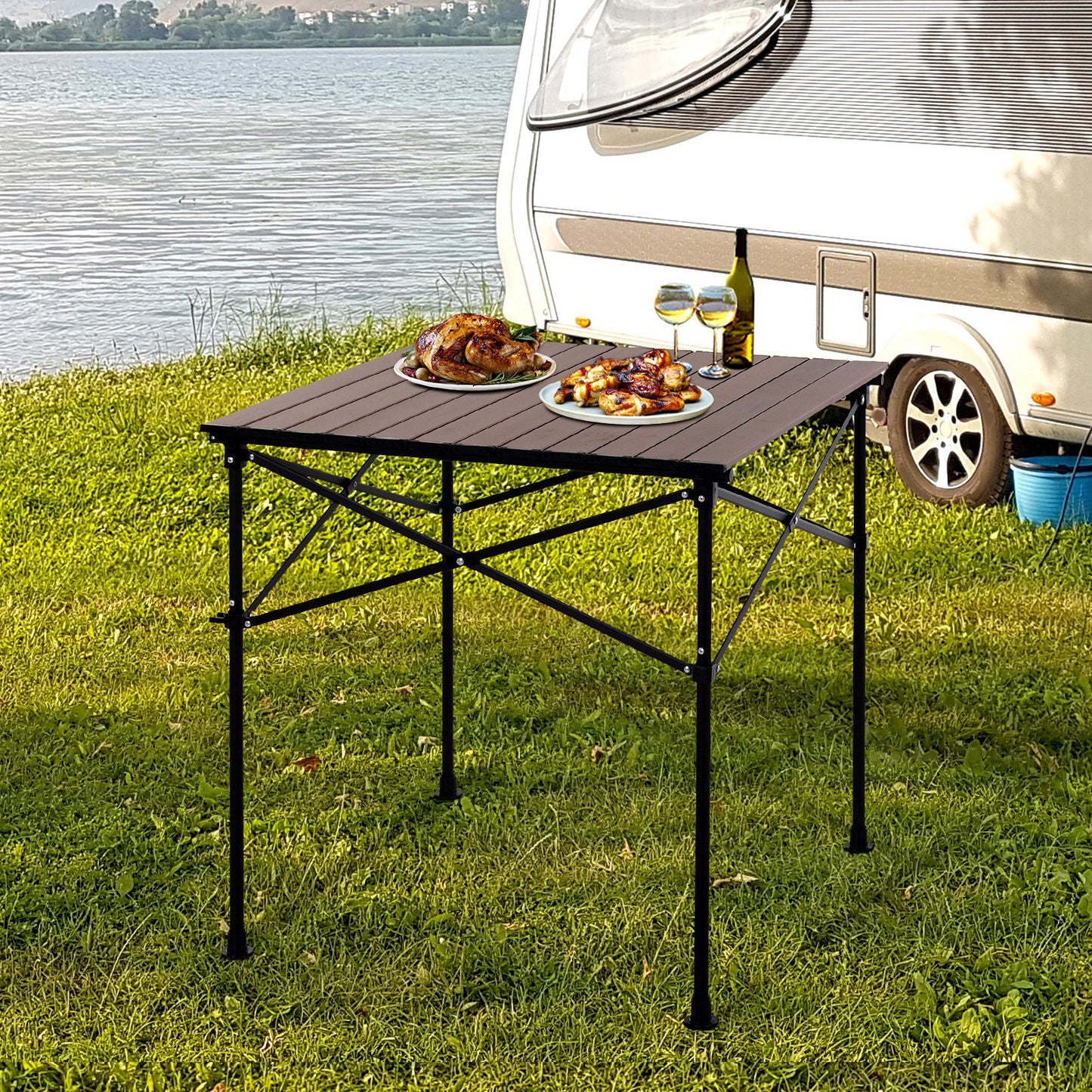 Outsunny Aluminium Folding Picnic Table Portable Camping Table w/ Carrier Bag