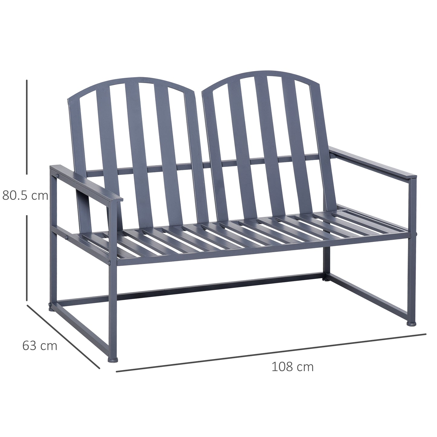 Outsunny Steel Patio Garden Bench Loveseats for Outdoors Park Yard Slatted Design Grey