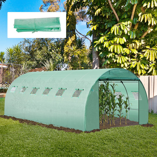 Outsunny 20x10ft Greenhouse Replacement Cover for Tunnel Walk-in Greenhouse w/ Windows Door