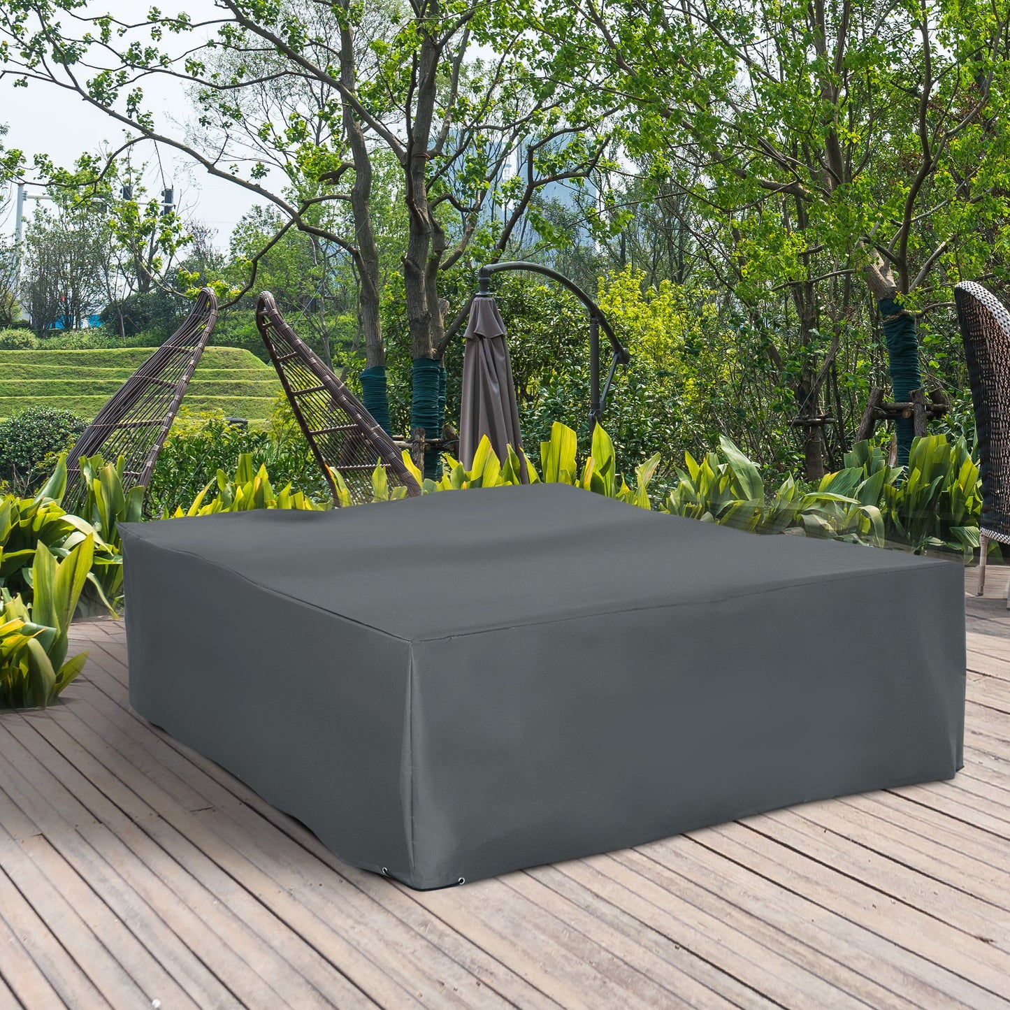 Outsunny 275x205cm Outdoor Garden Rattan Furniture Protective Cover Water UV Resistant Grey