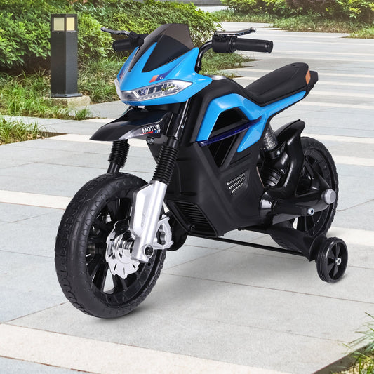 HOMCOM  Ride On Kids Electric Motorbike Scooter 6V Battery Powered w/ Brake Lights and Music Blue