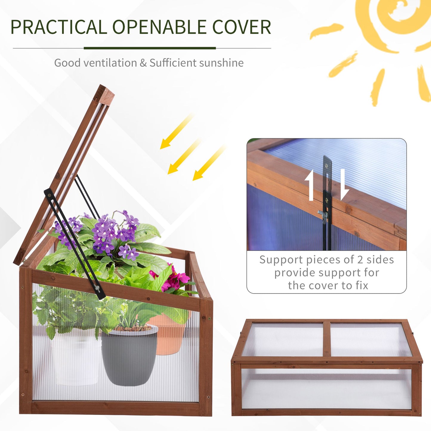 Outsunny Square Wooden Outdoor Greenhouse for Plants with Openable Cover PC Board