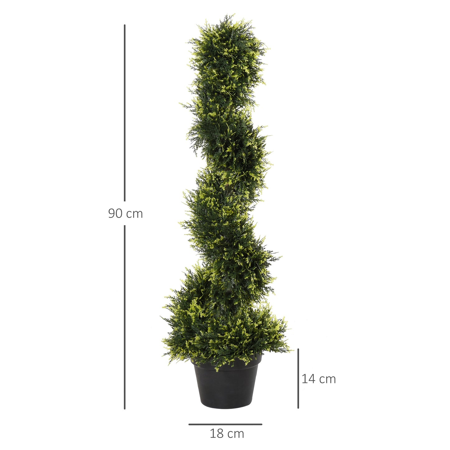 Outsunny Set Of 2 90cm Artificial Spiral Topiary Trees w/ Pot Fake Indoor Outdoor Plant