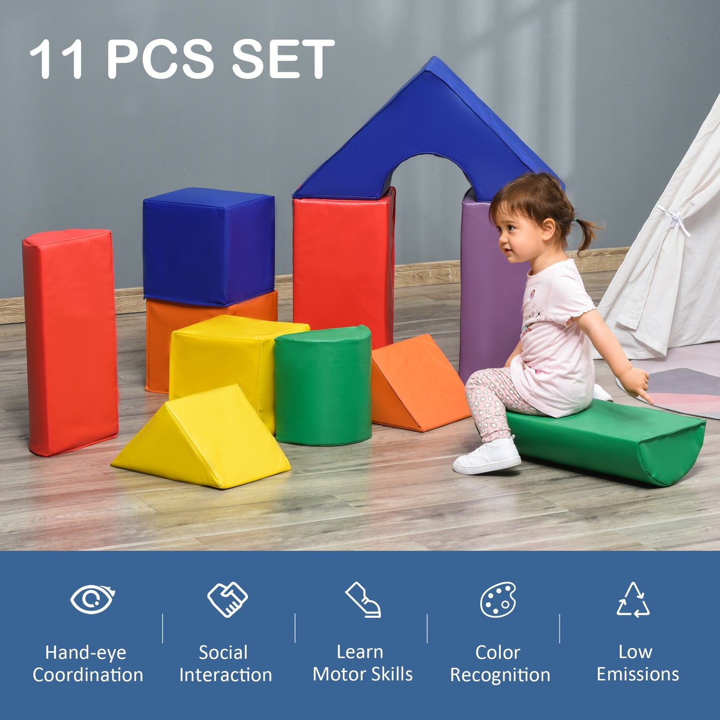 HOMCOM 11 Piece Soft Play Blocks Toy Foam Building and Stacking