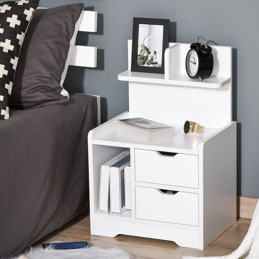 HOMCOM Bedside Table with 2 Drawers and Shelves Storage Organiser Bedroom Living Room