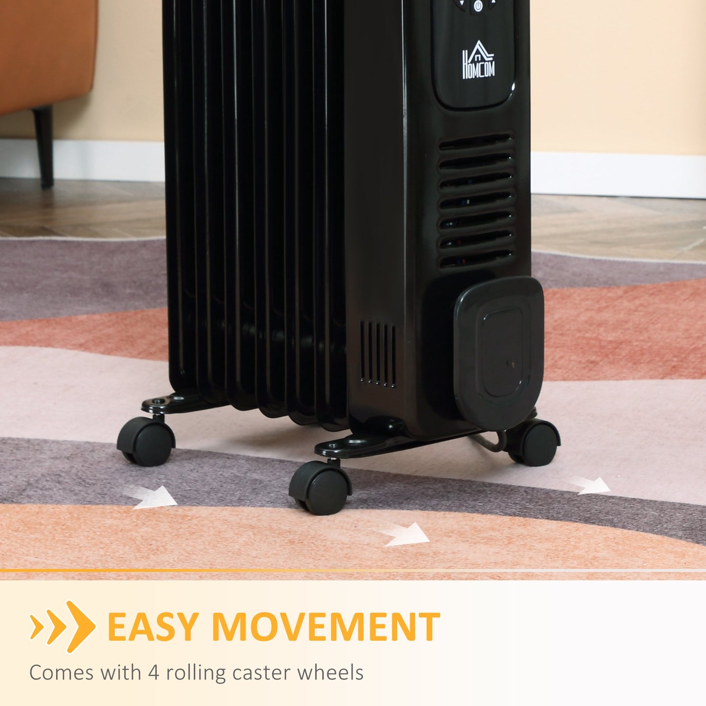 HOMCOM 1630W Oil Filled Radiator, 7 Fin Portable Heater w/ Timer Remote Control Black