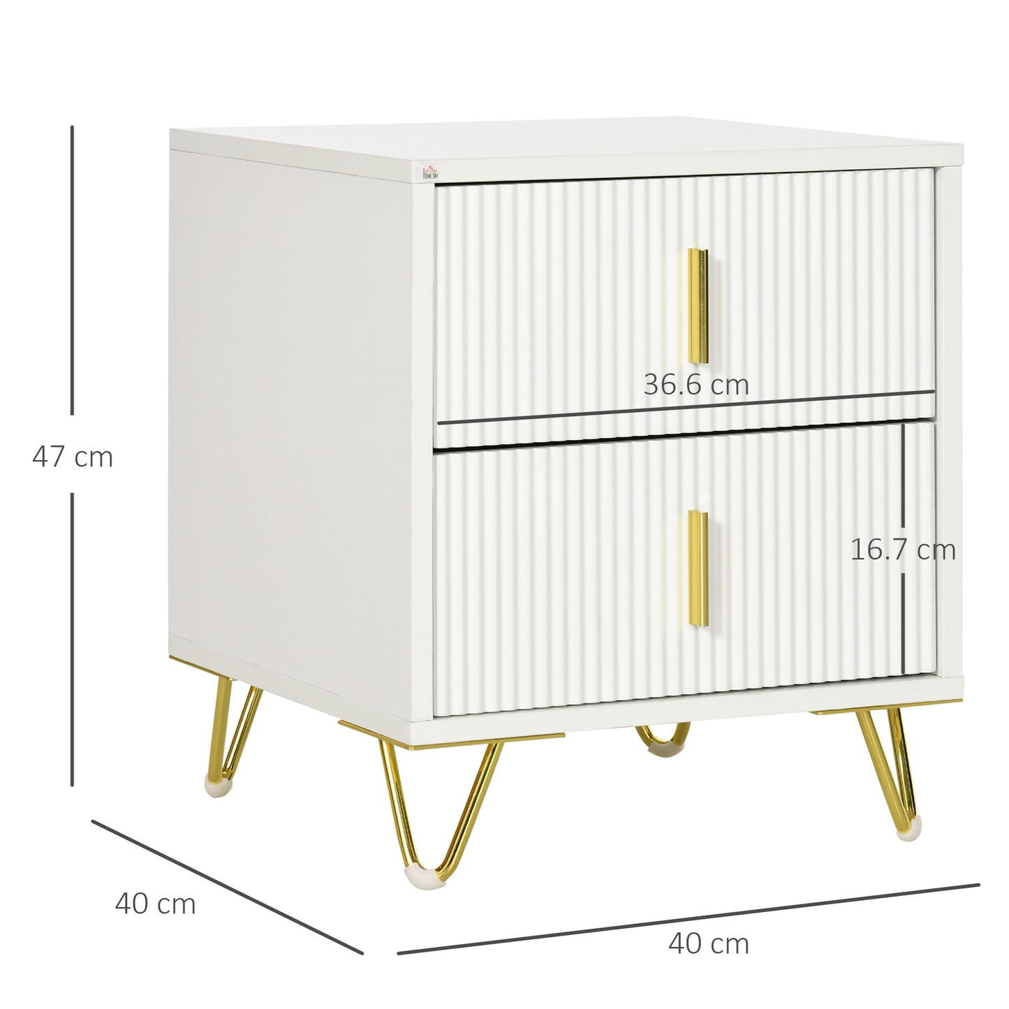 HOMCOM Ribbed Drawer Bedside Table, with Hairpin Legs - White