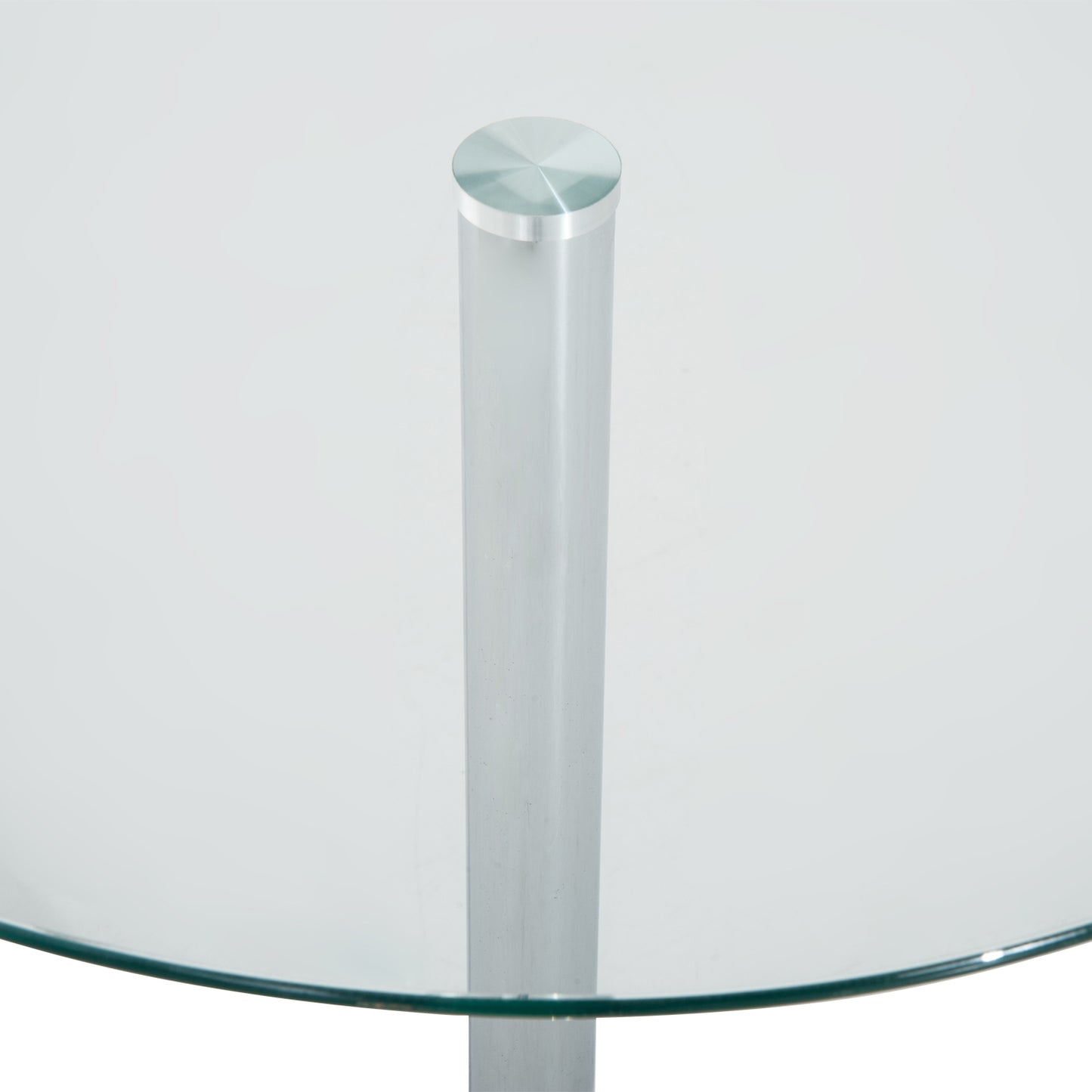 HOMCOM Round Bar Table W/ Glass Top-Transparent Glass, Silver