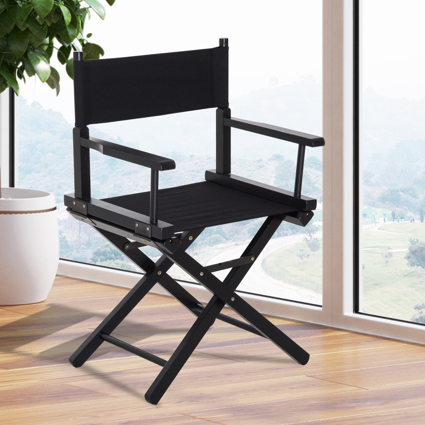 HOMCOM Wooden Director's Folding Chair, Oxford Fabric, Beech,54L-Black