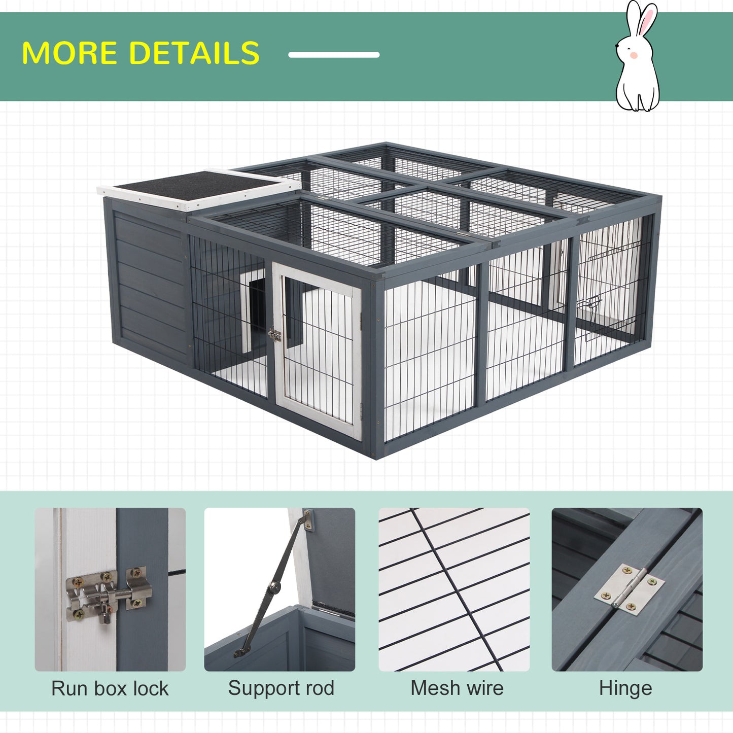 PawHut Rabbit Hutch Small Animal Guinea Pig House with Openable Main House & Run Roof