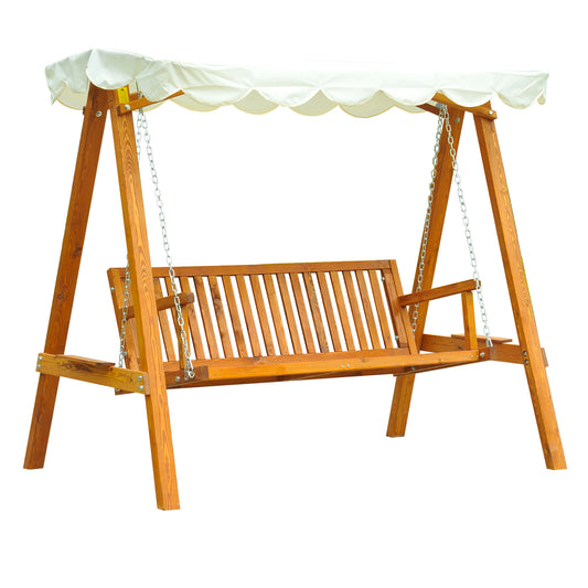 Outsunny 3-Seater Wooden Garden Swing Chair Seat Bench-Cream