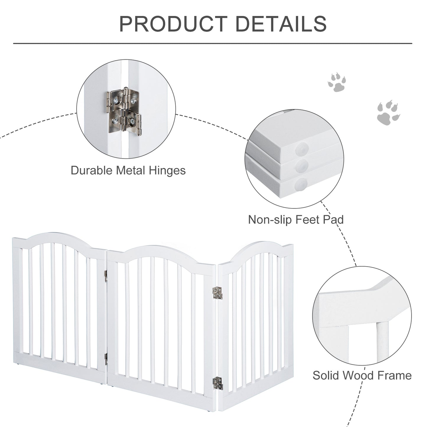 Pawhut Wooden Dog Gate For Stairs Stepover Panel Pet Fence Folding Safety Barrier-White