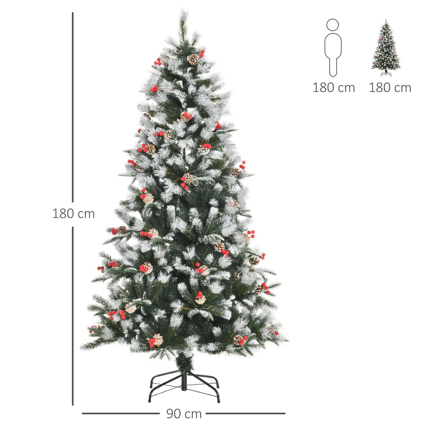 HOMCOM 6FT Artificial Snow Dipped Christmas Tree Xmas Pencil Tree Holiday Decoration