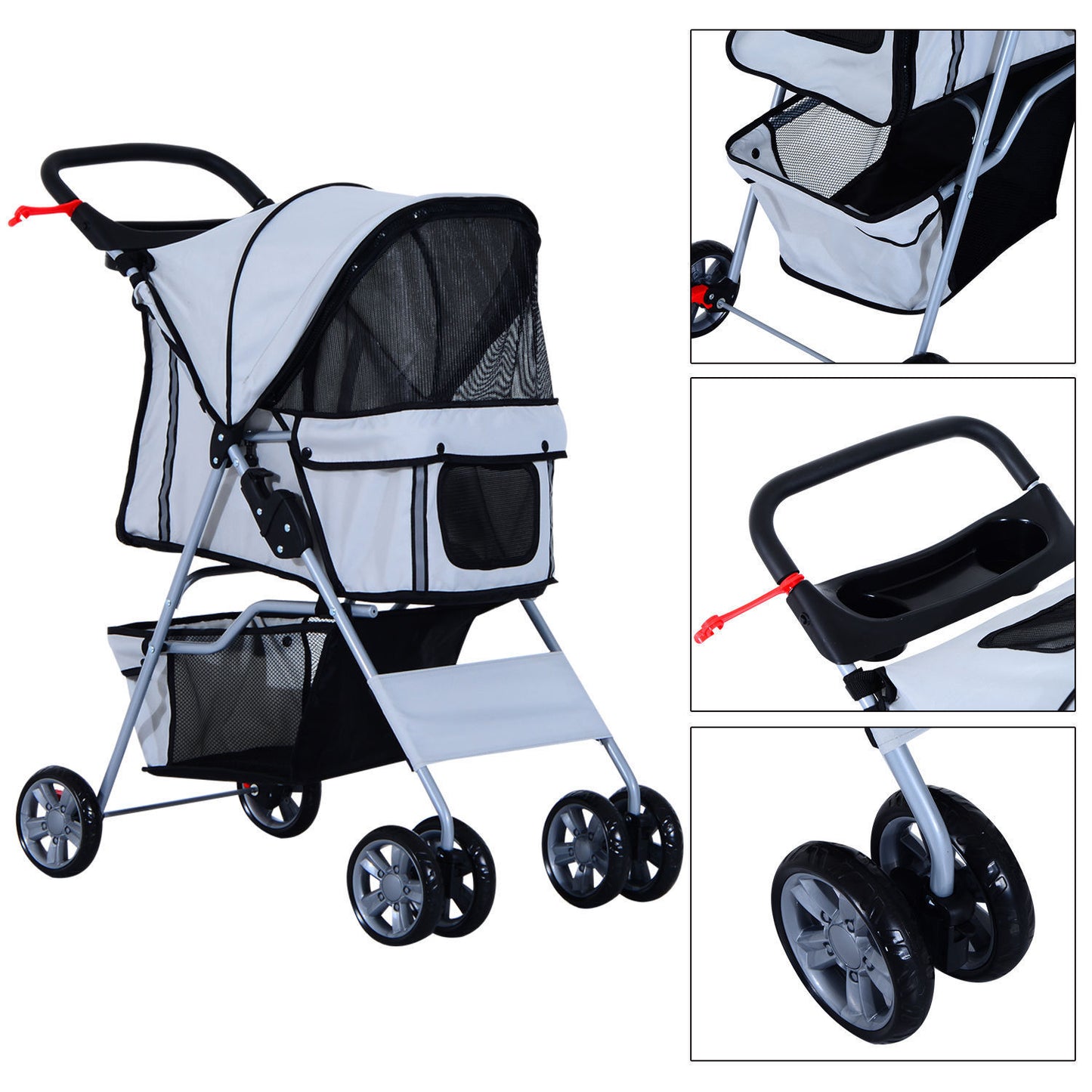 PawHut Dogs 600D Oxford Cloth Pram Grey - Suitable for Small Pets