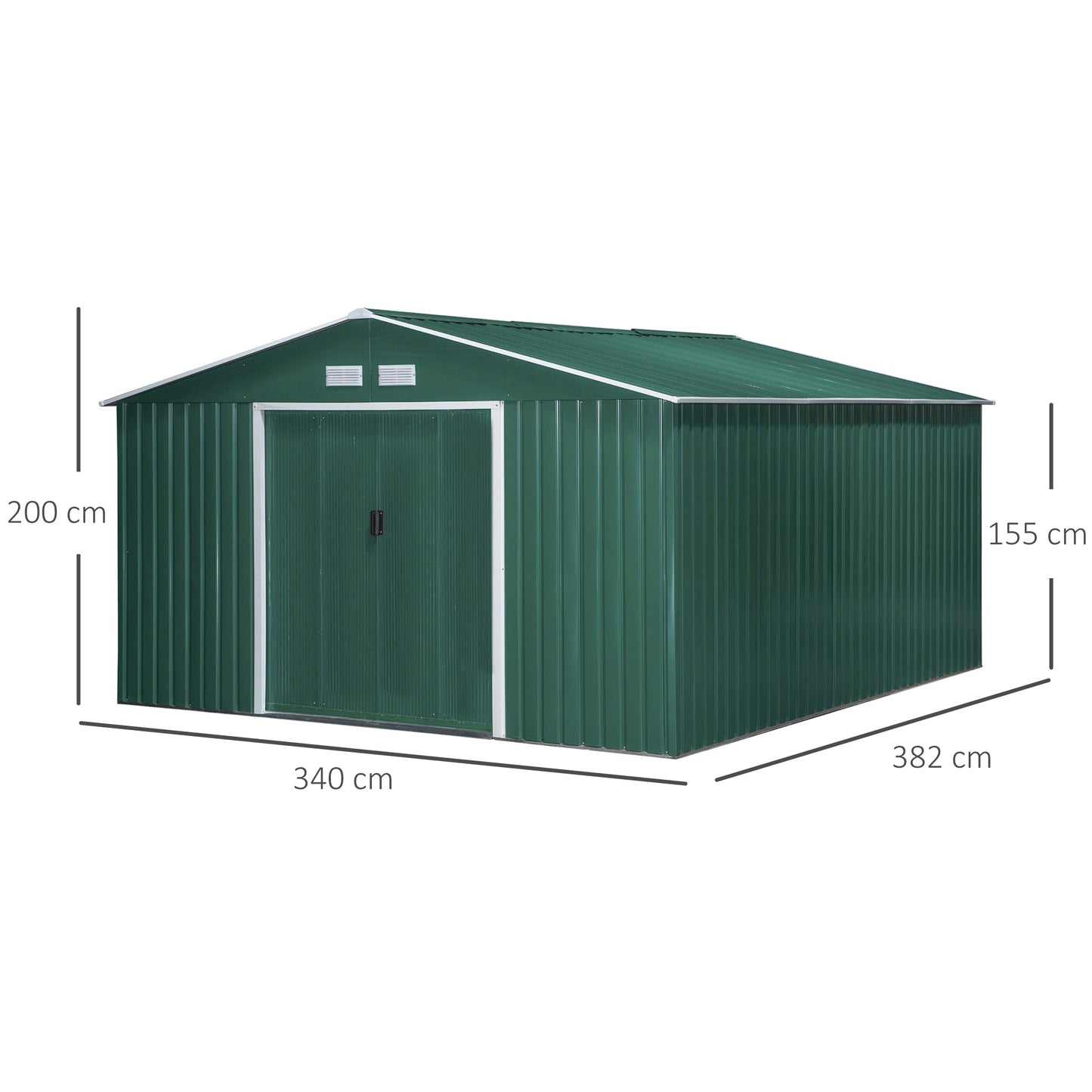 Outsunny 12.5 x 11.1ft Steel Sliding Door Storage Shed - Green