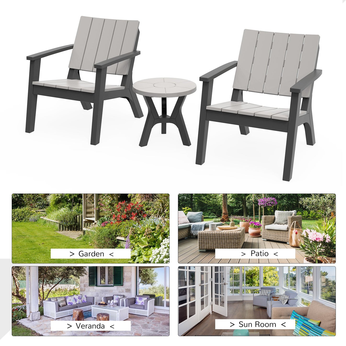 Outsunny 3 Piece Patio Bistro Set Outdoor Garden Furniture Set w/ Round Table and Chairs