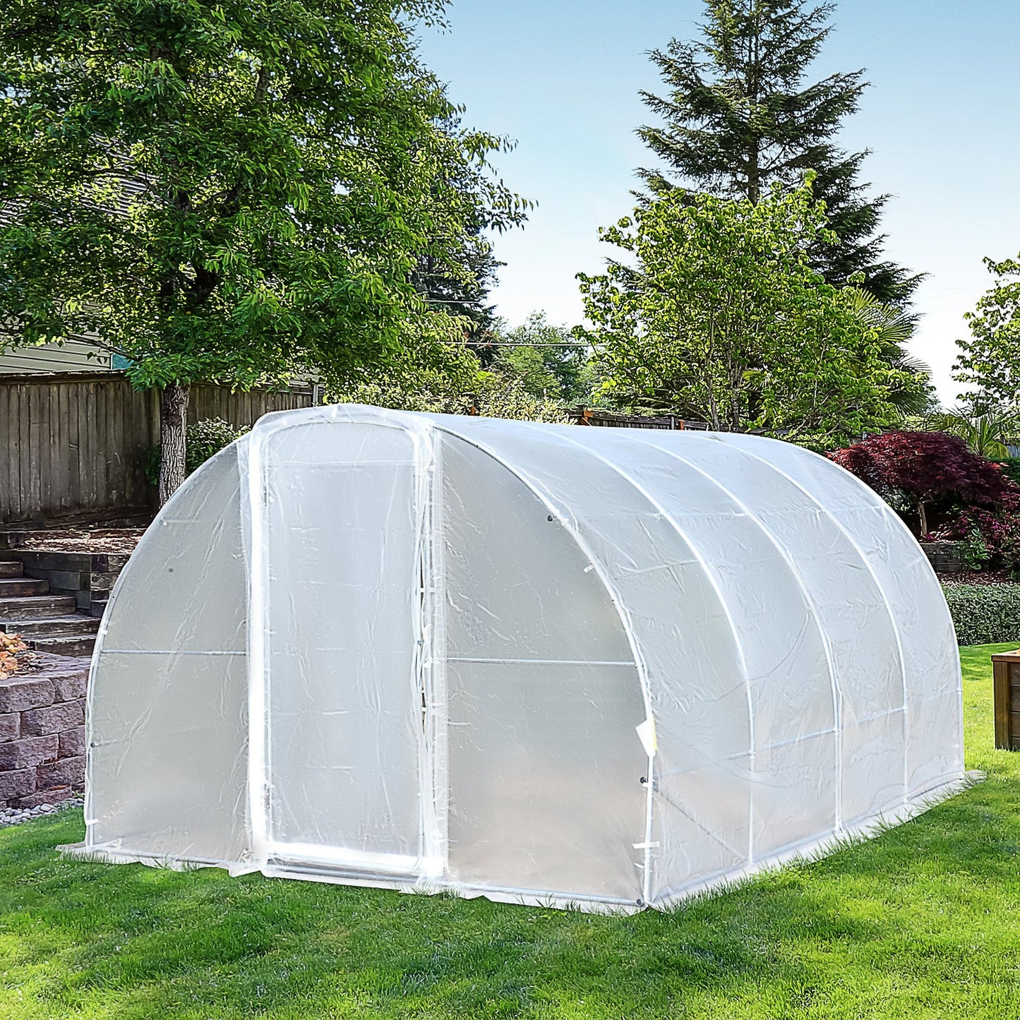 Outsunny Polytunnel Greenhouse Walk-In Metal Frame Transparent  400x300x200cm