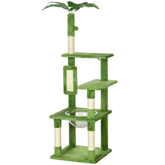 PawHut 142cm Cat Tree Tower with Scratching Post Hammock Toy Ball Platforms Green