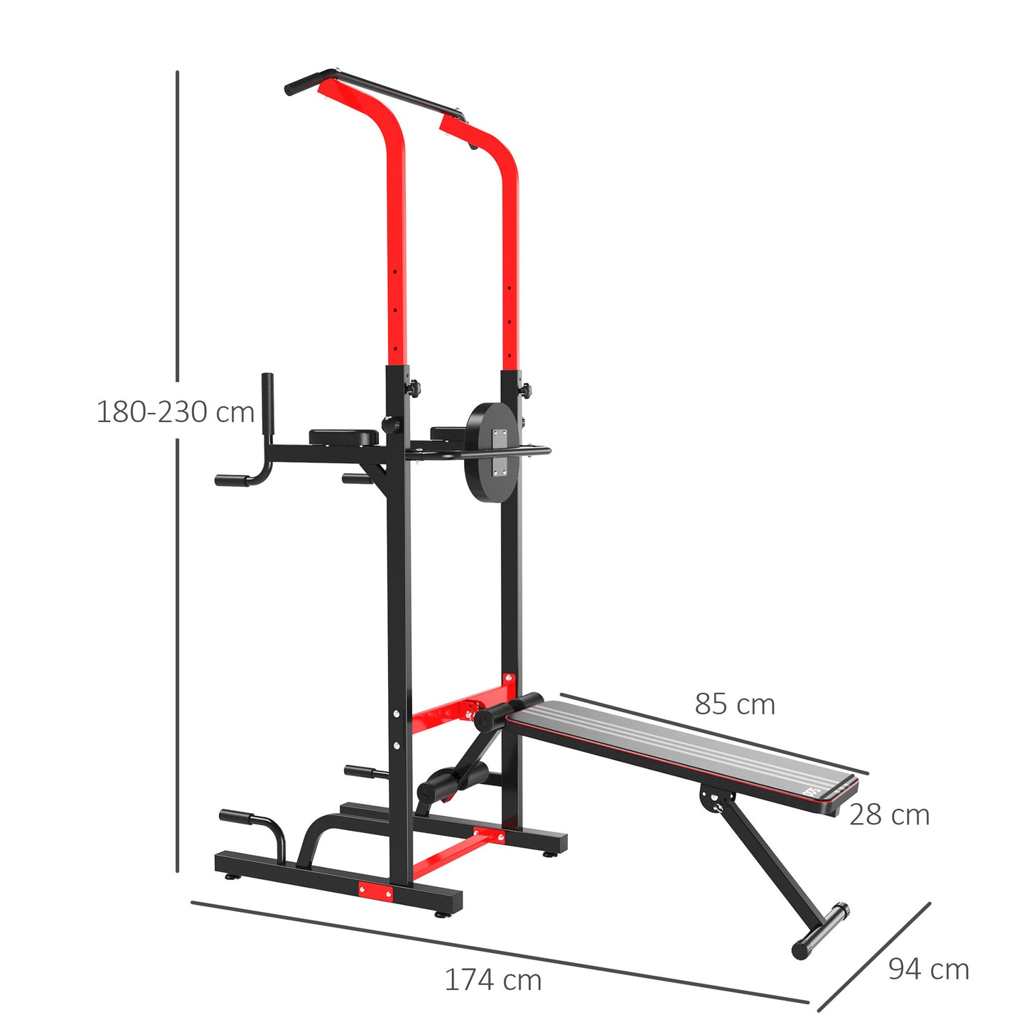 HOMCOM Power Tower Station Pull Up Bar for Home Gym Workout Equipment With Sit Up Bench