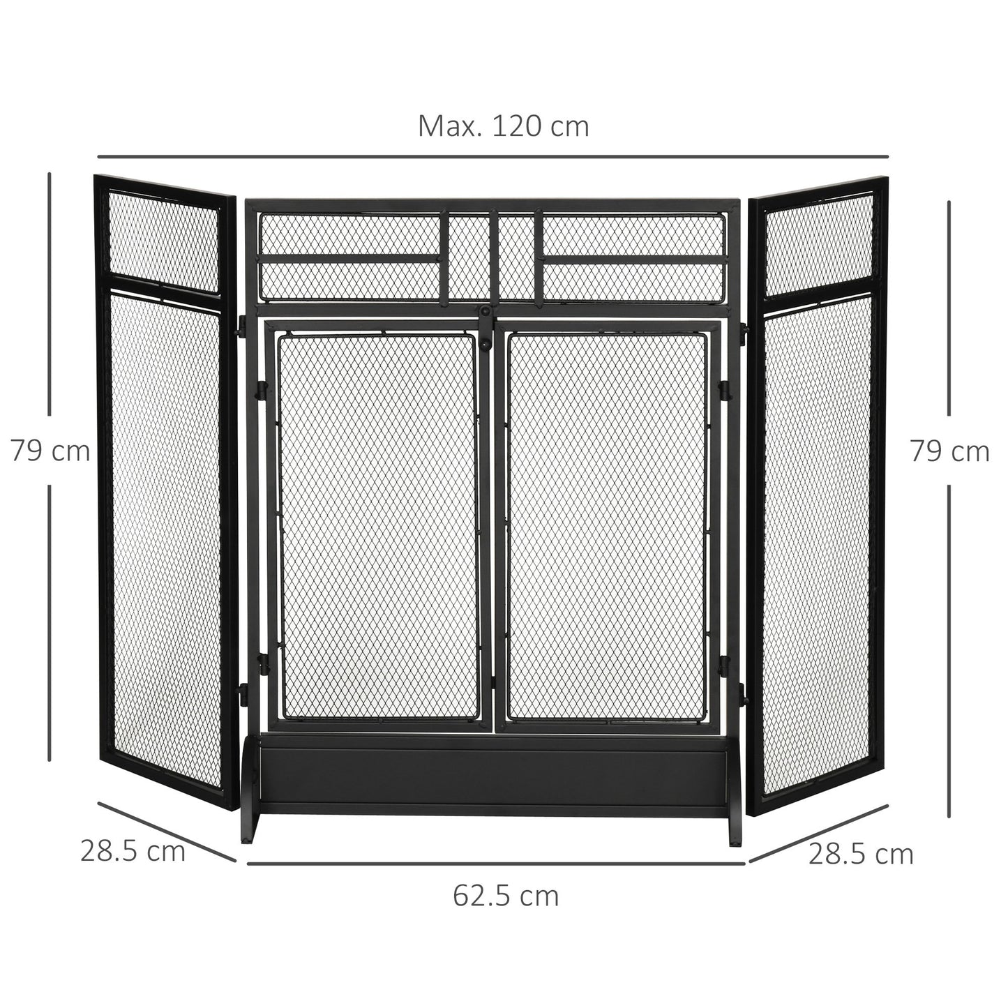 HOMCOM 3-Panel Metal Mesh Folding Fireplace Screen with Door, Freestanding Spark Guard