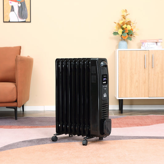 HOMCOM 2180W Oil Filled Radiator, 9 Fin Portable Heater w/ Timer Remote Control Black