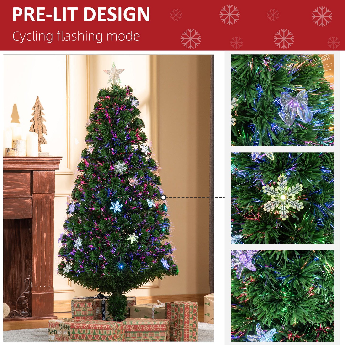 HOMCOM 5FT Prelit Artificial Christmas Tree Fiber Optic LED Light Holiday Decoration