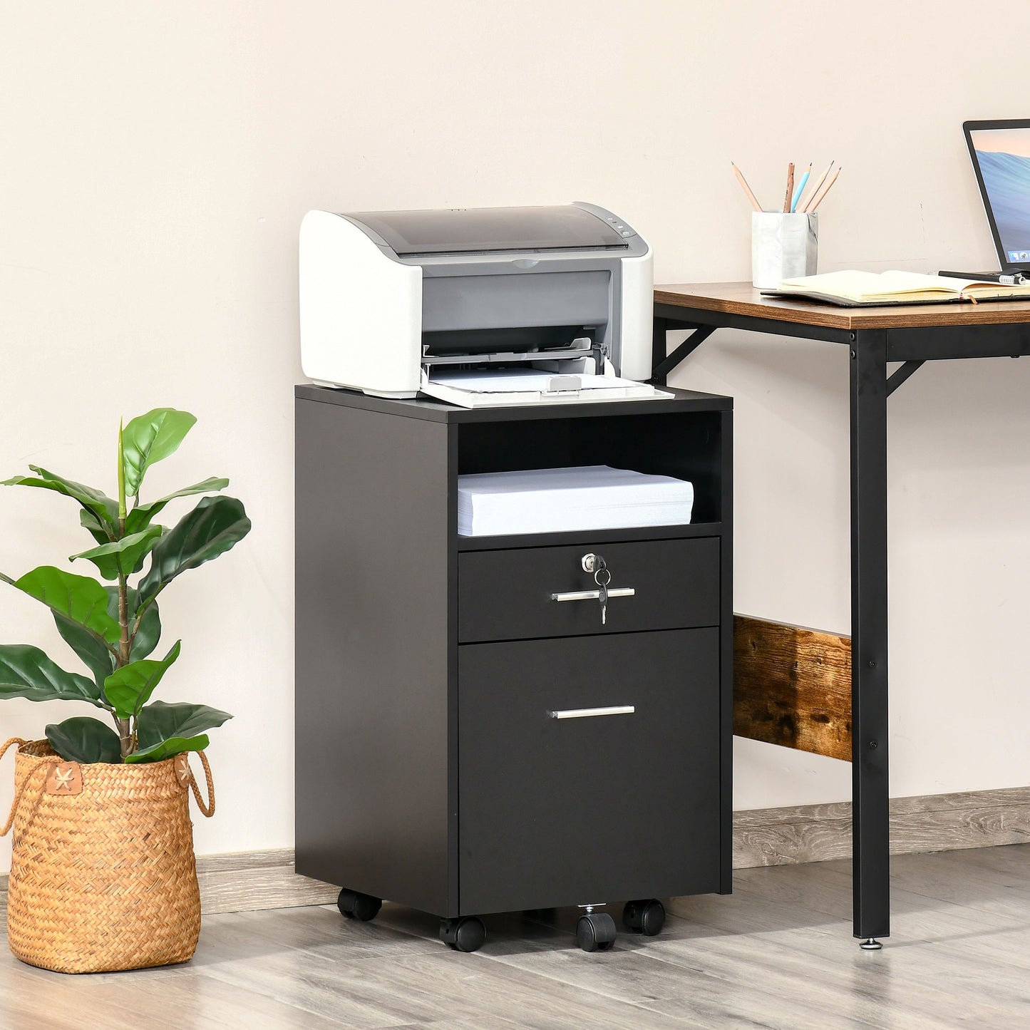 Vinsetto Mobile File Cabinet Home Filing Furniture with Lock, Drawers and Adjustable Partition for Office, Bedroom and Living Room, 38.8x40x60cm, Black Documents Storage