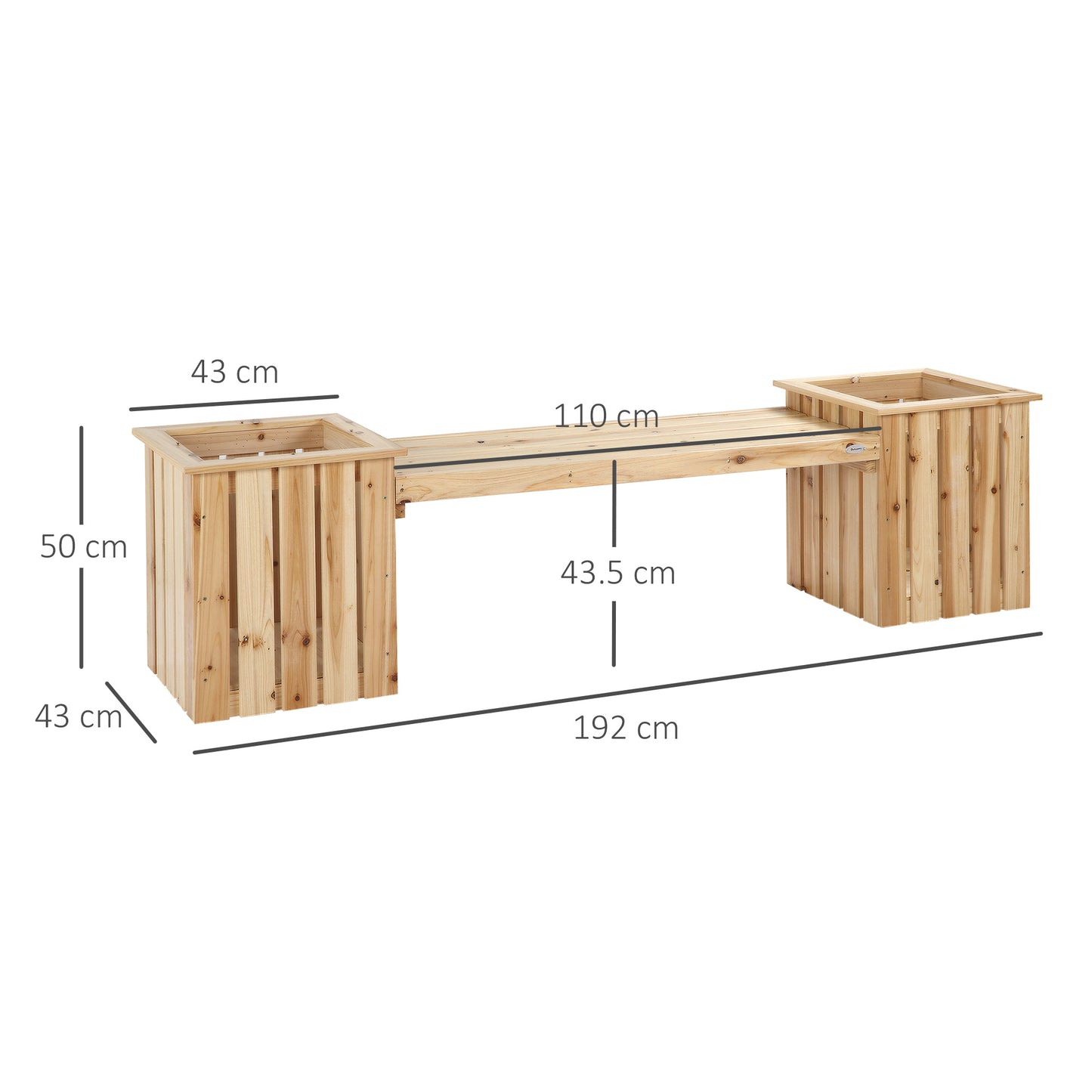 Outsunny Wooden Garden Planter & Bench Combination, Planter Box with Garden Bench for Patio, Park and Deck, 192 x 43 x 50 cm, Natural