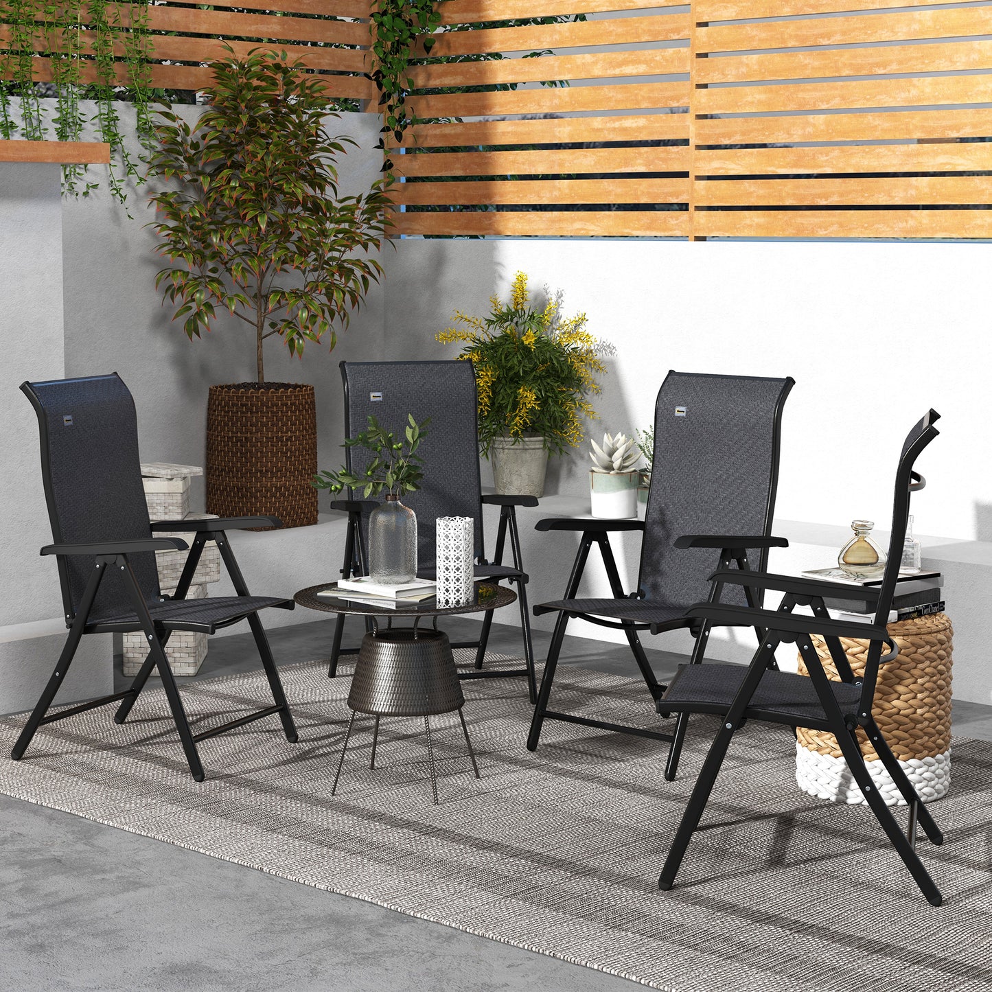 Outsunny 4 PCs Outdoor Rattan Folding Chair Set with 7 Levels Adjustable Backrest for Patio, Lawn