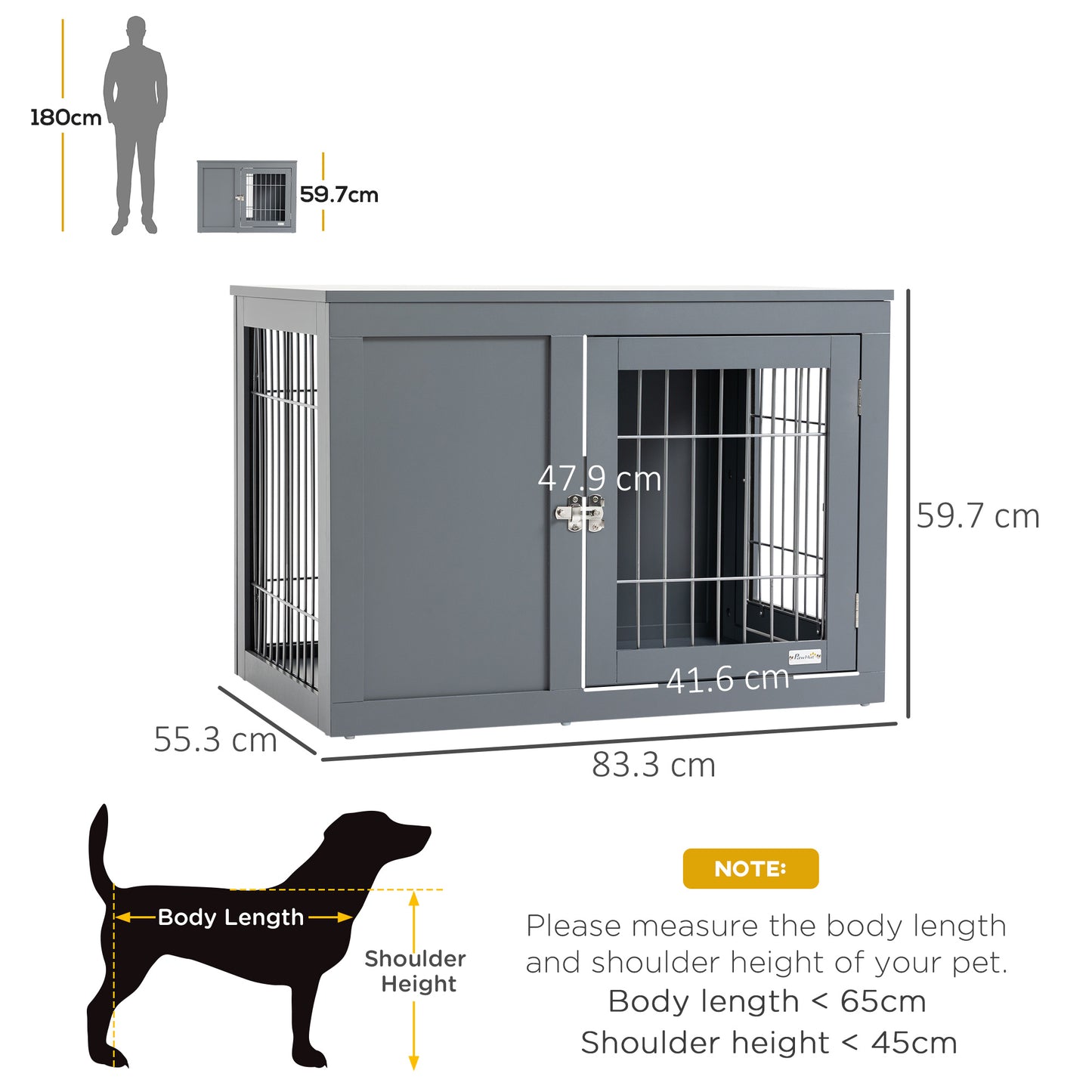 PawHut Furniture Style Dog Crate, End Table Pet Cage Kennel, Indoor Decorative Puppy House, with Double Doors, Locks, for Small & Medium Dogs, Grey