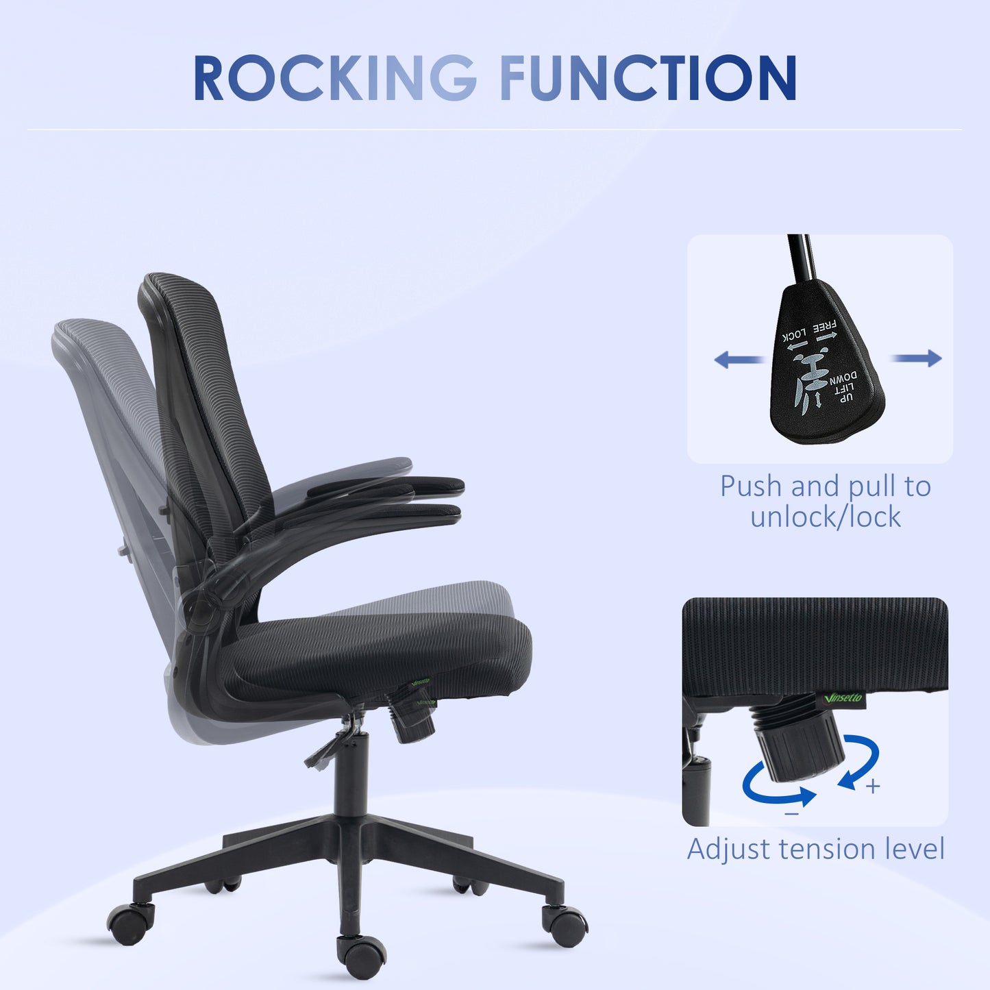 Vinsetto Mesh Office Chair with Flip-up Armrests, Ergonomic Computer Desk Chair with Lumbar Support and Swivel Wheels, Black